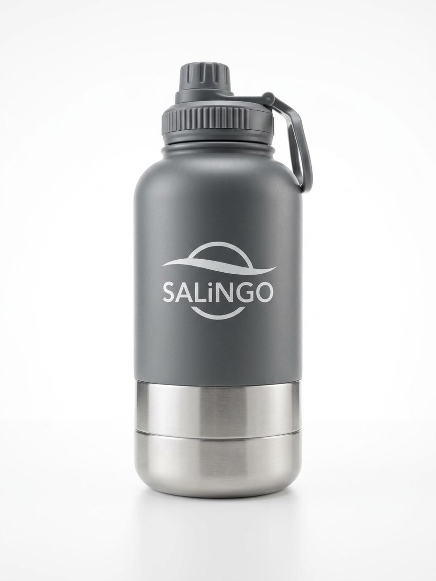 Isolierte Edelstahl Hundetrinkflasche mit 2 integrierten Näpfen